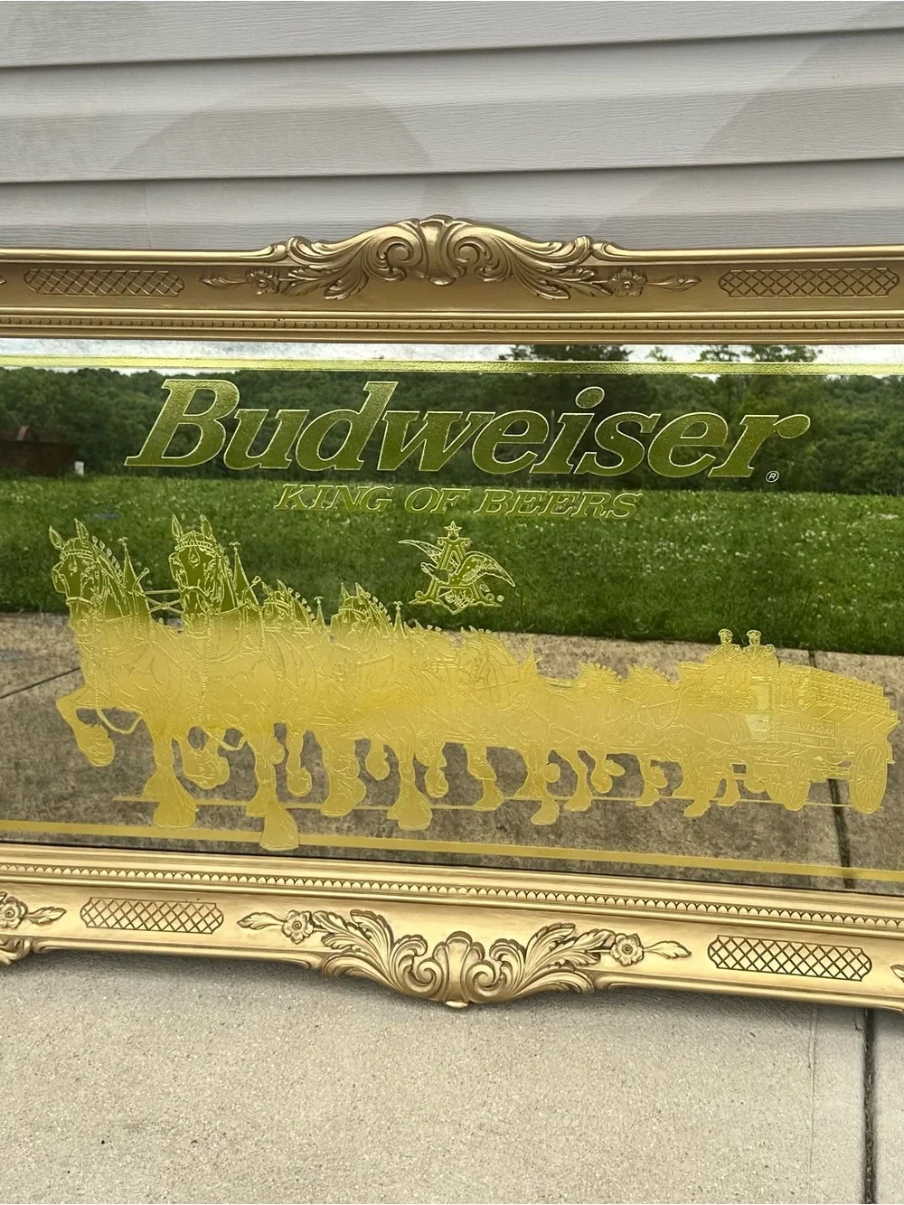 Budweiser Gold Lettering and Gold Etched Clydesdale Mirror
